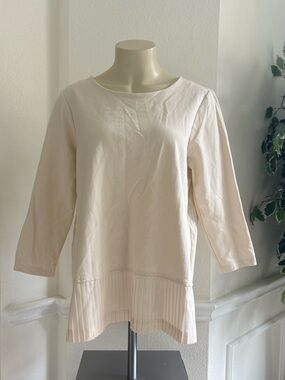 Lands’ End Cream Boatneck Pleated Hem Top